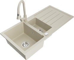 MEXEN/S - Andres granitový dřez s odkapávačem včetně baterie Elia, béžová (6515-69-670101-69)