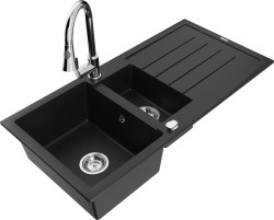 MEXEN/S - Andres granitový dřez s odkapávačem včetně baterie Elia, černá (6515-77-670101-00)