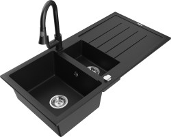 MEXEN/S - Andres granitový dřez s odkapávačem včetně baterie Elia, černá (6515-77-670101-70)