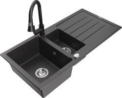 MEXEN/S - Andres granitový dřez s odkapávačem včetně baterie Elia, černá kropenatá (6515-76-670101-70)