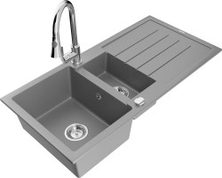 MEXEN/S - Andres granitový dřez s odkapávačem včetně baterie Elia, šedá (6515-71-670101-00)