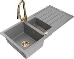 MEXEN/S - Andres granitový dřez s odkapávačem včetně baterie Elia, šedá (6515-71-670101-50)