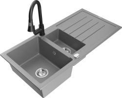 MEXEN/S - Andres granitový dřez s odkapávačem včetně baterie Elia, šedá (6515-71-670101-70)