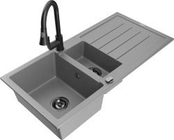 MEXEN/S - Andres granitový dřez s odkapávačem včetně baterie Elia, šedá (6515-71-670101-70-B)