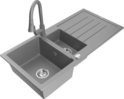 MEXEN/S - Andres granitový dřez s odkapávačem včetně baterie Elia, šedá (6515-71-670101-71)