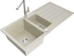 MEXEN/S - Andres granitový dřez s odkapávačem včetně baterie Flora, béžová (6515-69-670401-00)
