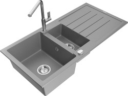 MEXEN/S - Andres granitový dřez s odkapávačem včetně baterie Flora, šedá (6515-71-670401-00)
