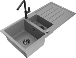 MEXEN/S - Andres granitový dřez s odkapávačem včetně baterie Flora, šedá (6515-71-670401-70-B)