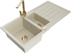 MEXEN/S - Andres granitový dřez s odkapávačem včetně baterie Rita, béžová (6515-69-670300-50)