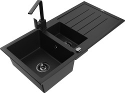 MEXEN/S - Andres granitový dřez s odkapávačem včetně baterie Rita, černá nakrapiany (6515-76-670300-70-B)
