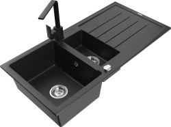MEXEN/S - Andres granitový dřez s odkapávačem včetně baterie Rita, černá/stříbrná metalik (6515-73-670300-70)