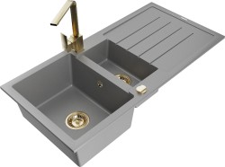 MEXEN/S - Andres granitový dřez s odkapávačem včetně baterie Rita, šedá (6515-71-670300-50)