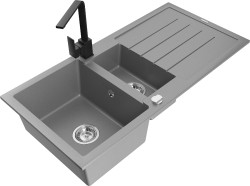 MEXEN/S - Andres granitový dřez s odkapávačem včetně baterie Rita, šedá (6515-71-670300-70)