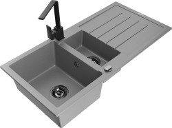 MEXEN/S - Andres granitový dřez s odkapávačem včetně baterie Rita, šedá (6515-71-670300-70-B)