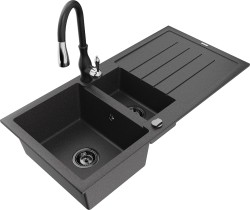 MEXEN/S - Andres granitový dřez s odkapávačem včetně baterie Savita, černá nakrapiany (6515-76-672601-70-B)