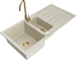 MEXEN/S - Andres granitový dřez s odkapávačem včetně baterie Telma, béžová (6515-69-670200-50)