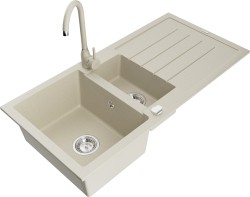 MEXEN/S - Andres granitový dřez s odkapávačem včetně baterie Telma, béžová (6515-69-670200-69)