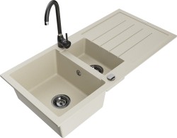 MEXEN/S - Andres granitový dřez s odkapávačem včetně baterie Telma, béžová (6515-69-670200-70)