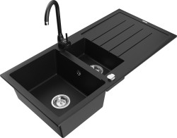 MEXEN/S - Andres granitový dřez s odkapávačem včetně baterie Telma, černá (6515-77-670200-70)