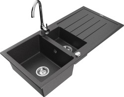MEXEN/S - Andres granitový dřez s odkapávačem včetně baterie Telma, černá kropenatá (6515-76-670200-00)