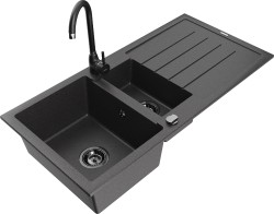 MEXEN/S - Andres granitový dřez s odkapávačem včetně baterie Telma, černá kropenatá (6515-76-670200-70-B)