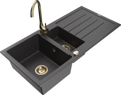MEXEN/S - Andres granitový dřez s odkapávačem včetně baterie Telma, černá nakrapiany (6515-76-670200-50)