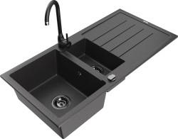 MEXEN/S - Andres granitový dřez s odkapávačem včetně baterie Telma, černá nakrapiany (6515-76-670200-70-B)