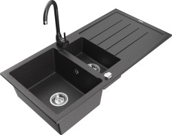 MEXEN/S - Andres granitový dřez s odkapávačem včetně baterie Telma, černá nakrapiany (6515-76-670200-76)
