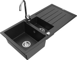 MEXEN/S - Andres granitový dřez s odkapávačem včetně baterie Telma, černá/stříbrná (6515-73-670200-00)