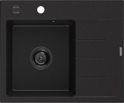 MEXEN/S - Ben granitový dřez 1 s odkapávačem levý 600 x 500 mm, černá, sifon černá (6522605000-77-B)
