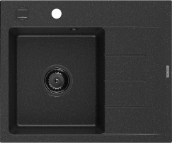 MEXEN/S - Ben granitový dřez 1 s odkapávačem levý 600 x 500 mm černá/stříbrná metalik, sifon černá (6522605000-73-B)