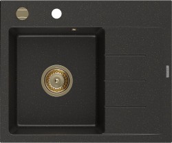 MEXEN/S - Ben granitový dřez 1 s odkapávačem levý 600 x 500 mm, černá/zlatá metalik, sifon zlatá (6522605000-75-G)