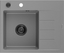 MEXEN/S - Ben granitový dřez 1 s odkapávačem levý 600 x 500 mm, šedý, sifon černá (6522605000-71-B)