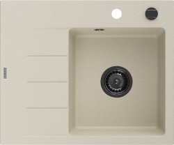 MEXEN/S - Ben granitový dřez 1 s odkapávačem pravý 600 x 500 mm, béžový, sifon černá (6523605000-69-B)
