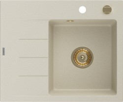 MEXEN/S - Ben granitový dřez 1 s odkapávačem pravý 600 x 500 mm, béžový, sifon zlatá (6523605000-69-G)