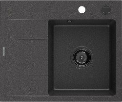 MEXEN/S - Ben granitový dřez 1 s odkapávačem pravý 600 x 500 mm, černá kropenatá, sifon černá (6523605000-76-B)