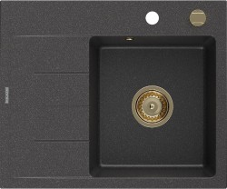 MEXEN/S - Ben granitový dřez 1 s odkapávačem pravý 600 x 500 mm, černá kropenatá, sifon zlatá (6523605000-76-G)