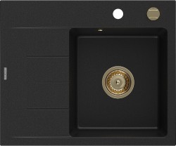 MEXEN/S - Ben granitový dřez 1 s odkapávačem pravý 600 x 500 mm, černá, sifon zlatá (6523605000-77-G)