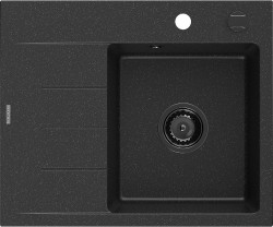 MEXEN/S - Ben granitový dřez 1 s odkapávačem pravý 600 x 500 mm černá/stříbrná metalik sifon černá (6523605000-73-B)