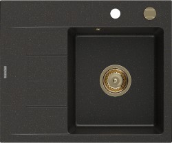 MEXEN/S - Ben granitový dřez 1 s odkapávačem pravý 600 x 500 mm, černá/zlatá metalik, sifon zlatá (6523605000-75-G)