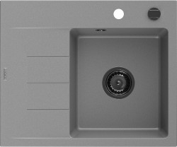 MEXEN/S - Ben granitový dřez 1 s odkapávačem pravý 600 x 500 mm, šedý, sifon černá (6523605000-71-B)
