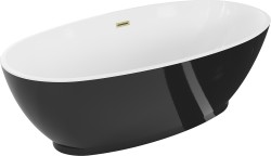 MEXEN/S - Bilbao volně stojící vana 180 x 90, bílá/černá, sifon a přepad zlatá kartáčovaná (51311809075-55)