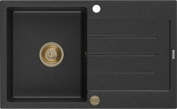 MEXEN/S - Bruno granitový dřez 1-miska s odkapávačem 795 x 495 mm, černá/stříbrná met (6513791010-73-G)