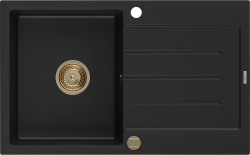 MEXEN/S - Bruno granitový dřez 1-miska s odkapávačem 795 x 495 mm, černý, zlatý sifon (6513791010-77-G)
