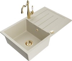 MEXEN/S - Bruno granitový dřez 1-miska s odkapávačem včetně baterie Carla, béžová (6513-69-670700-50)