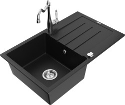 MEXEN/S - Bruno granitový dřez 1-miska s odkapávačem včetně baterie Carla, černá (6513-77-670700-00)
