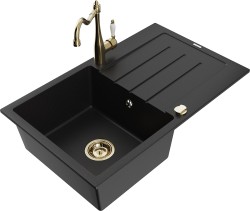 MEXEN/S - Bruno granitový dřez 1-miska s odkapávačem včetně baterie Carla, černá (6513-77-670700-50)