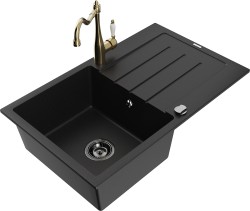 MEXEN/S - Bruno granitový dřez 1-miska s odkapávačem včetně baterie Carla, černá (6513-77-670700-50-B)