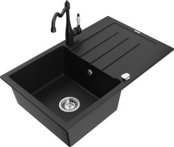 MEXEN/S - Bruno granitový dřez 1-miska s odkapávačem včetně baterie Carla, černá (6513-77-670700-70)