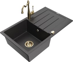 MEXEN/S - Bruno granitový dřez 1-miska s odkapávačem včetně baterie Carla, černá kropenatá (6513-76-670700-50)